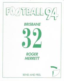 1994 Select AFL Stickers #32 Roger Merrett Back